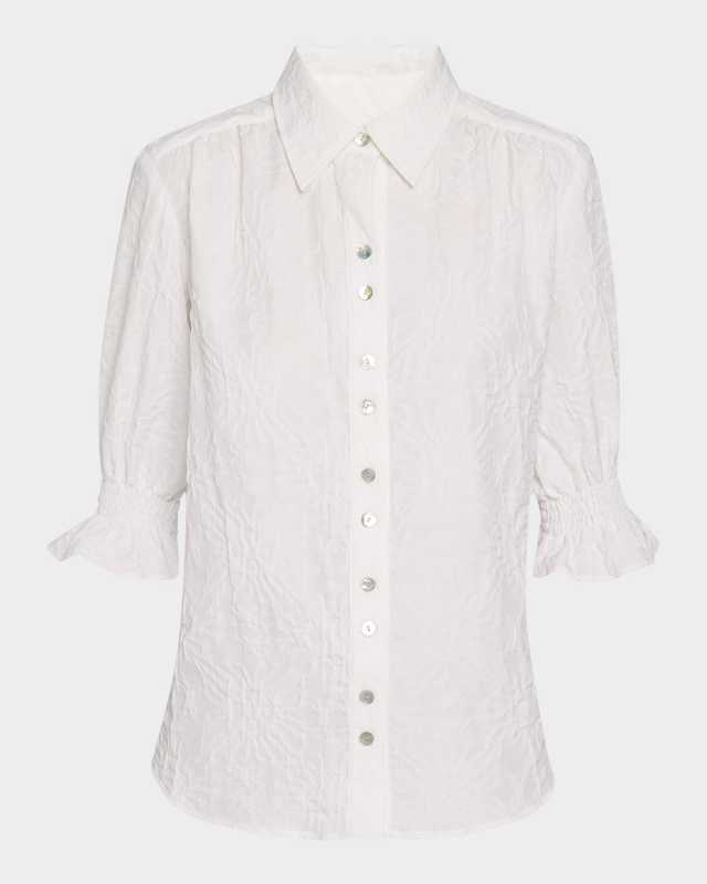 Sirena Elbow-Sleeve Textured Jacquard Shirt
